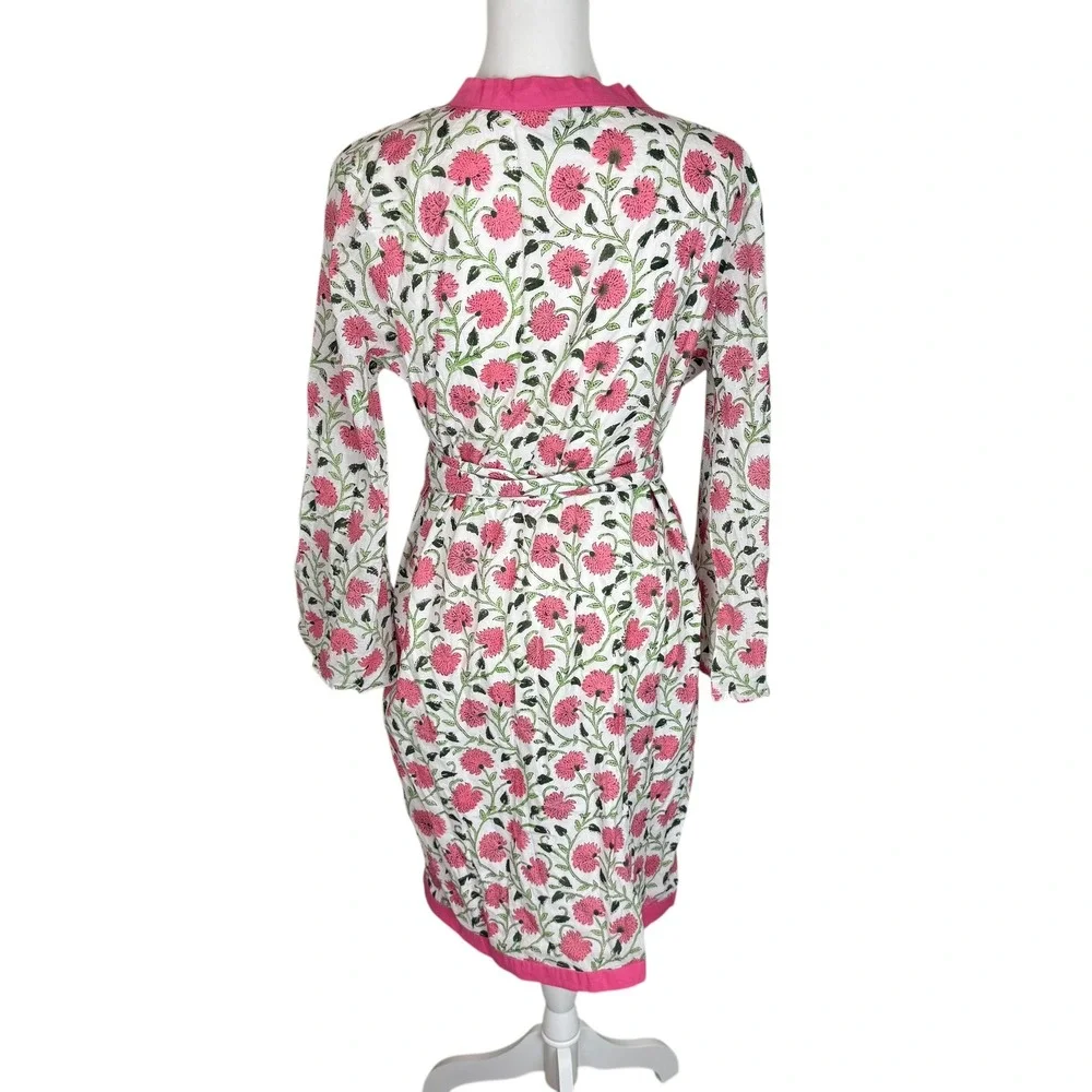 Madison Mathews One Size Floral Print Robe Kimono Pink White Green Cotton‎